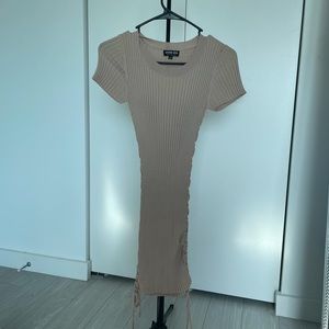 PRETTYLITTLETHING beige bodycon dress